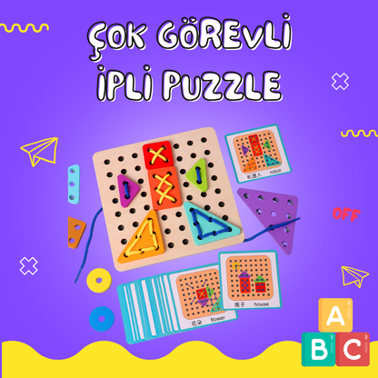 Çoklu Görevli İpli Montajlı Eğitici Puzzle Oyuncak