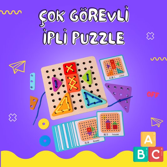 Çoklu Görevli İpli Montajlı Eğitici Puzzle Oyuncak